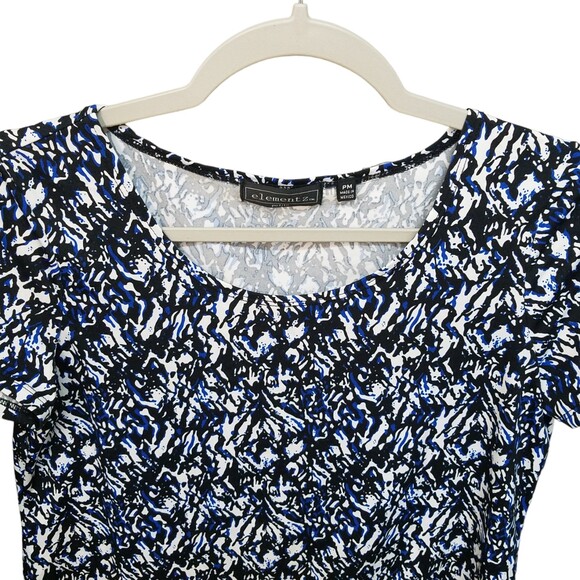Elementz Womens Sz PM Blue Black Geometric Short Sleeve Blouse - Picture 8 of 9